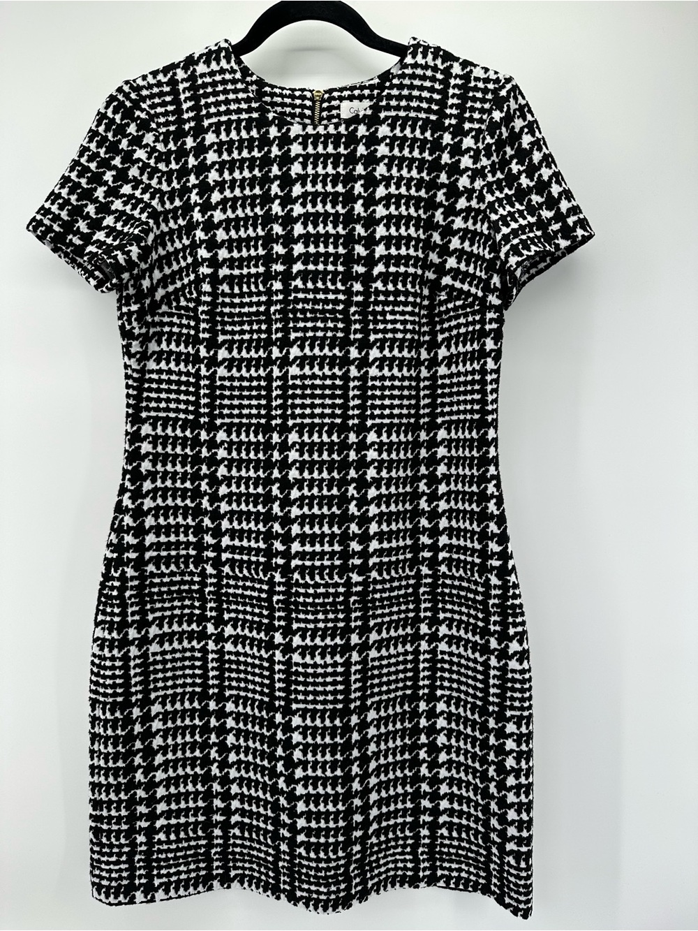 Calvin Klein Black and White Houndstooth Mini Shift Dress